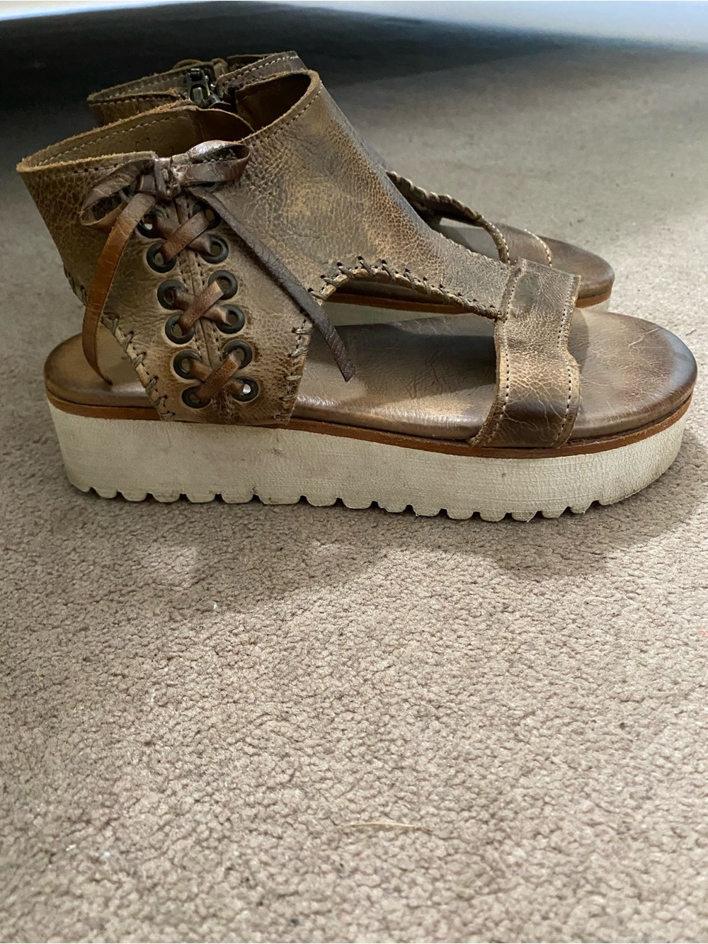 Bed Stu Brown Woven Lace-Up Platform Sandals